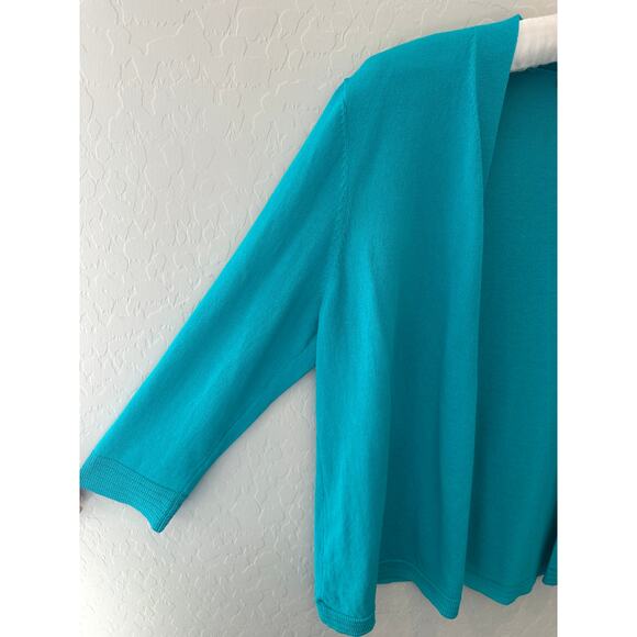 CHICO’S | Open Front Blue Teal 3/4 Sleeve Cardigan | Size 0 Small - Picture 3 of 6